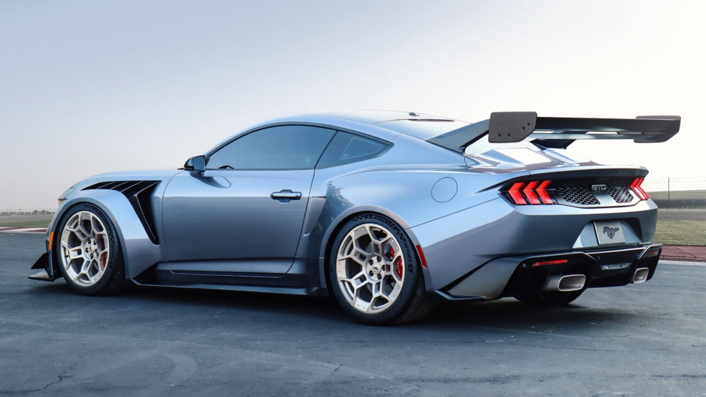 Ford Mustang GTD in blue 3/4 rear view